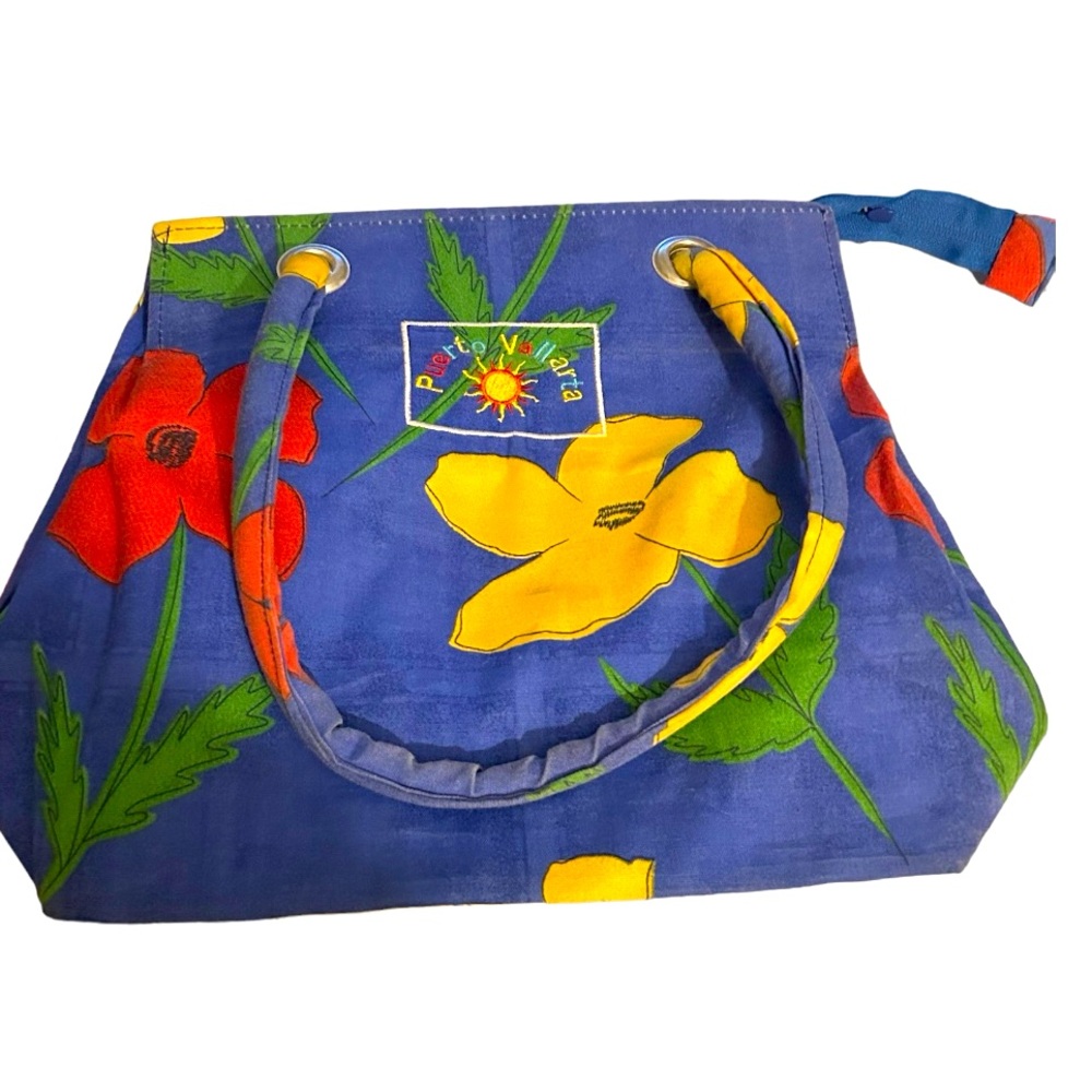 Puerto Vallarta canvas floral beach surf travel canvas tote bag.